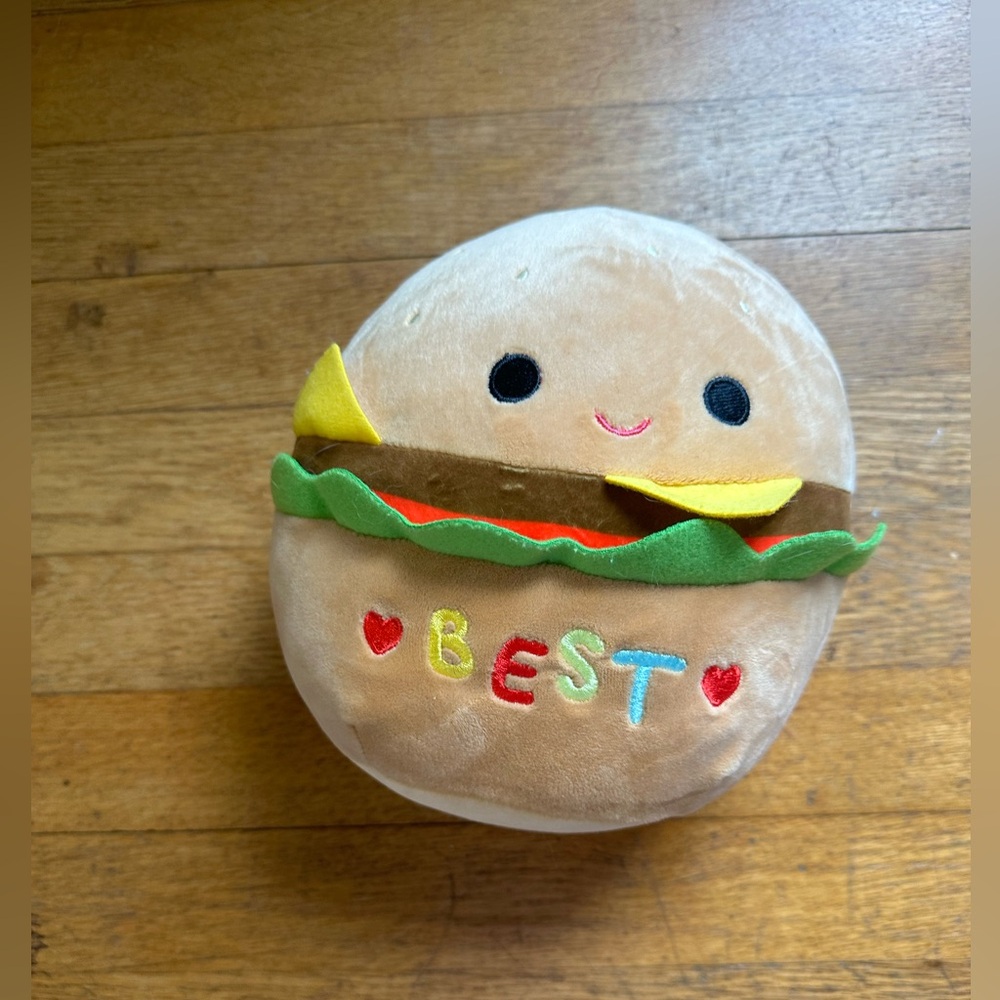 Carl the cheeseburger on it squishmallow 8in